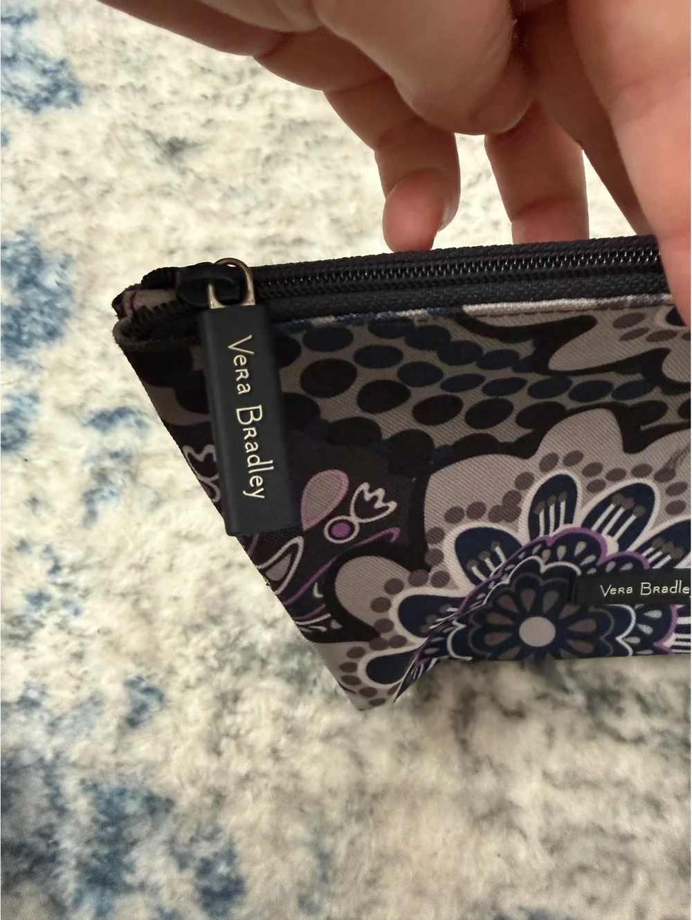 Vera Bradley Mimosa Medallion Travel Makeup Toiletries Bag Zip Top Purple Grey